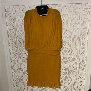 ASOS Elegant Mustard Dress smock bottom hidden zip button closure, lined